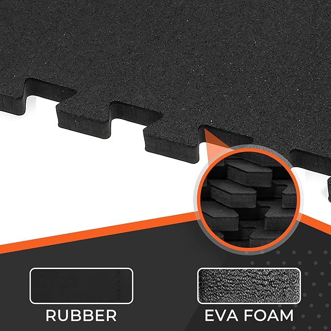 SUPERJARE 0.4'' Thick 12 Pcs 48 Sq Ft Rubber Top Exercise Equipment Mats, High Density EVA Foam Mats with Rubber Top, Interlocking Gym Flooring for Home Gym, Protective Workout Mat, Black-StrideForce Fitness
