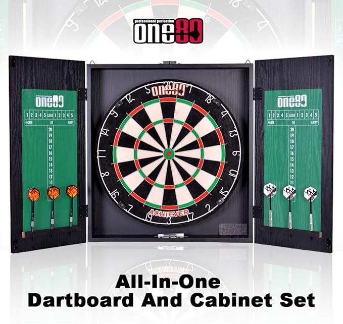 All-in-One Dartgame Center with Self-Healing Sisal/Double-Sided Dartboard & Multifunctional Cabinet 6 Steeltip Darts and Mounting Kit Included-StrideForce Fitness
