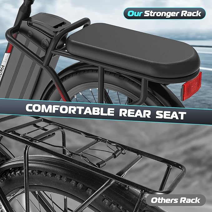 Caroma Electric Scooter with Seat, 48V Removable Battery E-Bike, Up to 30Miles&20MPH, 500/800/1200W Motor, 20" Fat Tire Adult Electric Bicycles for Commuting with Basket-StrideForce Fitness