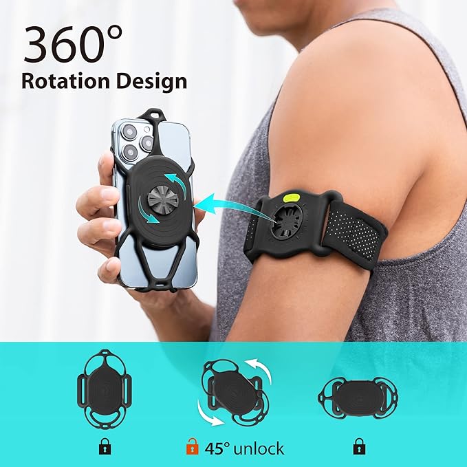 BONE Run Tie Connect Kit 2, Running Cell Phone Holder, Detachable & 360° Rotatable Sport Armband, Skin-Friendly Silicone Workout Phone Carrier Compatible with Most Smartphones (Connection Kit)-StrideForce Fitness