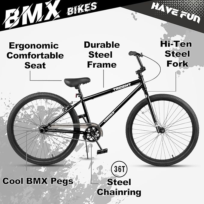 20 24 26 Inch BMX Race Bike Trident Bicycles Beginner-Level to Advanced Riders with 2 Pegs, Multiple Colors-StrideForce Fitness