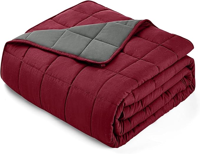 yescool Weighted Blanket for Adults (20 lbs, 60” x 80”, Red Grey) Cooling Heavy Blanket for Sleeping Perfect for 190-210 lbs, Queen Size Breathable Blanket with Premium Glass Bead, Machine Washable-StrideForce Fitness