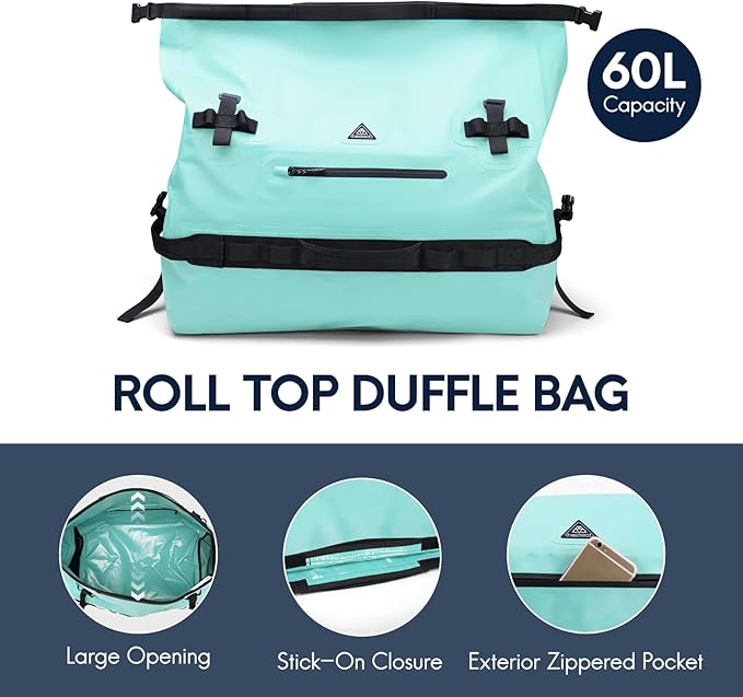 Haimont Large Waterproof Duffel Backpack Roll-Top Heavy Duty Dry Duffle Bag for Boating, Travel, Motorcycle, Kayaking, Camping, 60L-StrideForce Fitness