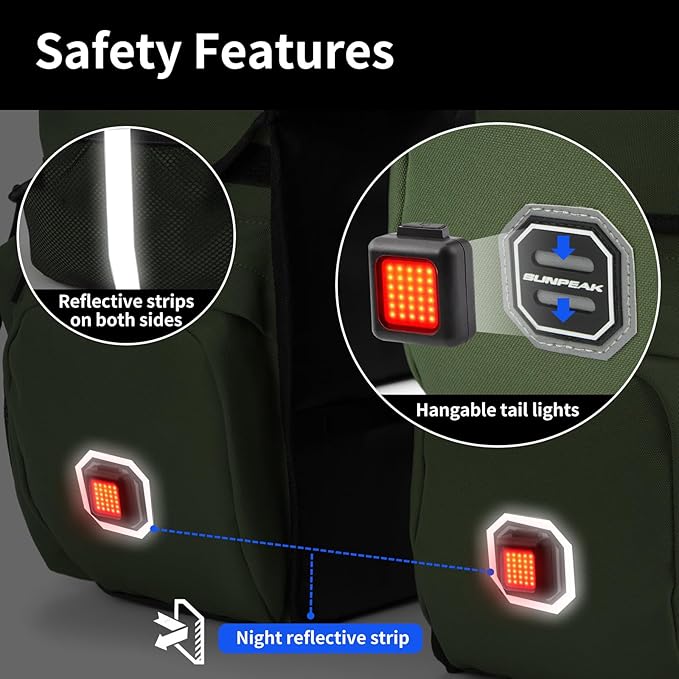 Bike Bag Accessories Panniers for Bicycle Rear Rack Bag 45L Waterproof Mountain Electric Bike Saddle Bag for Cycling Traveling Commuting Green-StrideForce Fitness