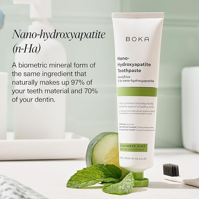Boka Fluoride Free Toothpaste, Nano Hydroxyapatite Toothpaste, Appropriate for Sensitive Teeth - for Adult, Kids Oral Care - Cucumber Mint Flavor, 4 Fl Oz 3Pk US Manufactured