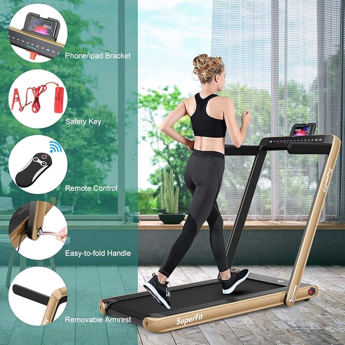 GYMAX Walking Pad, 2.25HP Dual Display Foldable Treadmill for Home with Remote/Smart App Control, Portable Compact Treadmill for Office Under Desk, Folding Running Machine for Small Spaces-StrideForce Fitness