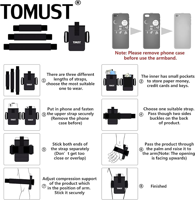 Phone Holder with Three Strap, Lightweight Arm Band with Reflective Logo, Elastic Armband Sleeve with Case Fits iPhone and Android, Use for Running, Hiking, Fitness and Workouts, Women/Men-StrideForce Fitness