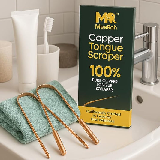 MeeRoh 100% Pure Copper Tongue Scraper Cleaner – 2 Pack – Natural Breath Freshener, Durable & Eco-Friendly Copper Tongue Cleaner