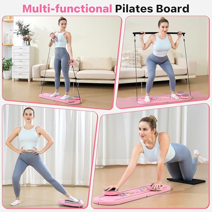 Pilates Board, Pilates Reformer Set, 7 in 1 Multifunctional Pilates Reformer Machine with Timer, Portable Foldable Pilates Board for Home Workout, Pilates Kit with Storage Bag-StrideForce Fitness