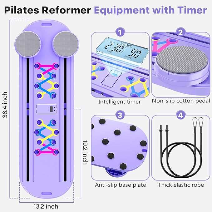 Pilates Board, Pilates Reformer Set, 7 in 1 Multifunctional Pilates Reformer Machine with Timer, Portable Foldable Pilates Board for Home Workout, Pilates Kit with Storage Bag-StrideForce Fitness