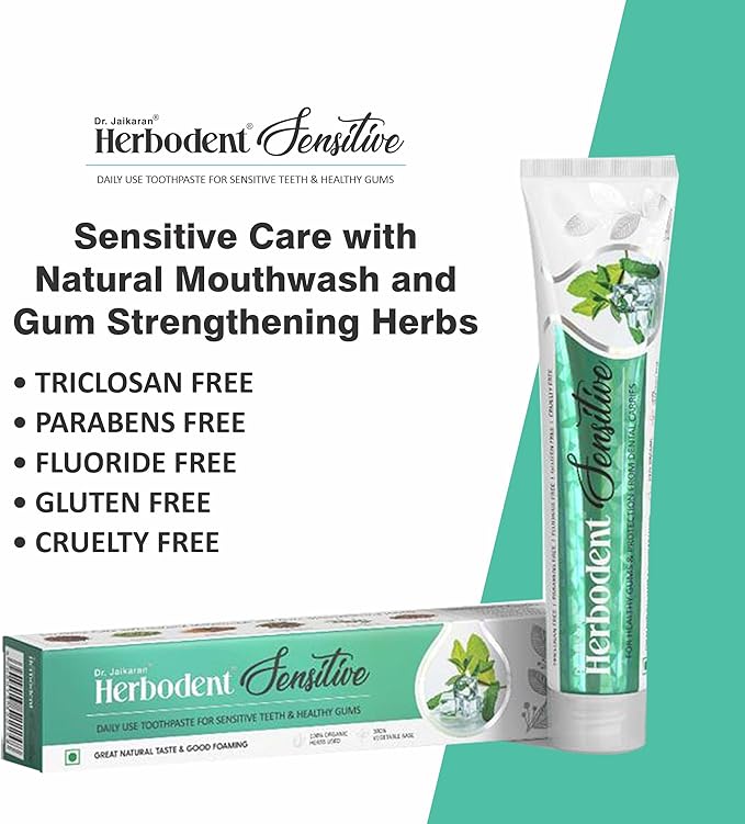 Herbodent® Sensitive Toothpaste - 6.53 Oz Pack of 6 | Enamel Repair & Cavity Protection, Fluoride Free, Sensitive Care with Natural Mouthwash & Gum Strengthening Herbs - Clove, Tomar, Long Pepper...