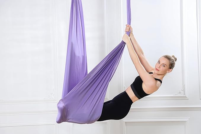 5.5 Yards Aerial Silks Yoga Swing Set - Aerial Yoga Hammock Kit Anti-Gravity Flying for Fitness, Low/Non Stretch Nylon Tricot Fabric Hardware Included for Dance-StrideForce Fitness