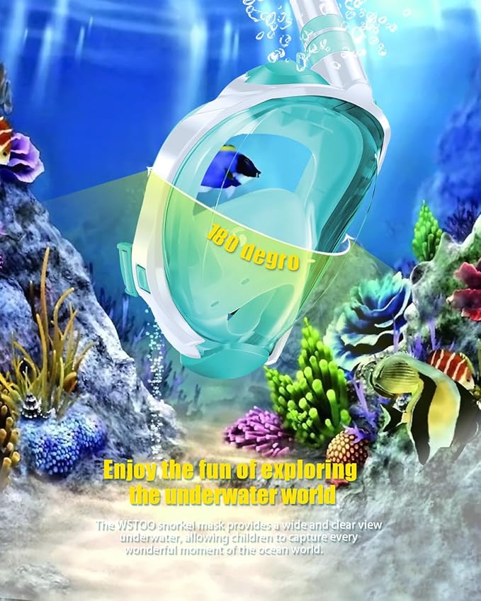 W WSTOO Kids Full Face Snorkel Masks,Suitable for Beginners Dry Top Snorkeling Gear,Can Your Mouth or Nose to Breathe,180 Degrees Panoramic View,Anti-Fog Anti-Leak,Summer Travel and Vacationing Gifts-StrideForce Fitness