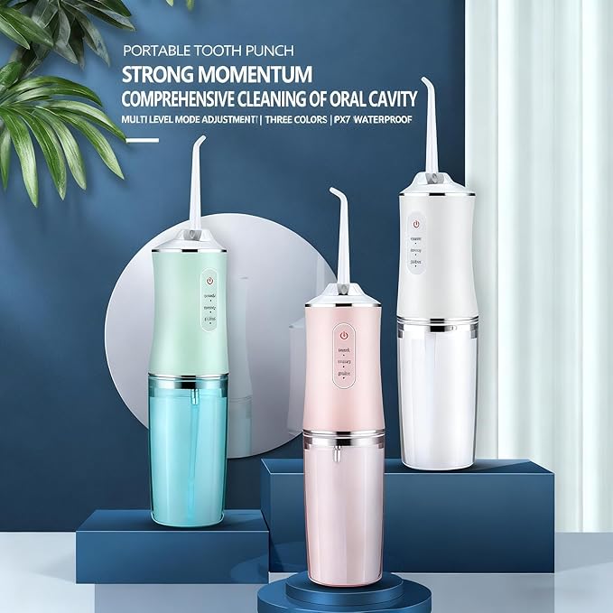 Water Dental Flosser Teeth Pick, Cordless Portable Oral Irrigator for Teeth, Dentures, and Braces 4 Modes & Jet Tips, IPX7 Waterproof (Green)