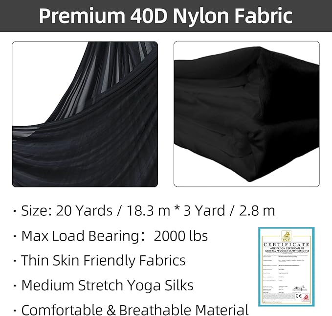 PRIOR FITNESS Aerial Silks Kit Colorful 9/15/20 Yards 40D Nylon Fabric Hammock Set With Hardware & Guide for All Levels Of Aerial Yoga Practice and Acrobatic Flying For Adults Aerial silk-StrideForce Fitness