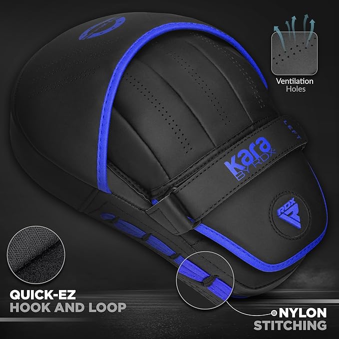 RDX Boxing Pads Curved Focus Mitts, Maya Hide Leather Kara Hook and jab Training Pads, Adjustable Strap Ventilated, MMA Muay Thai Kickboxing Coaching Martial Arts Punching Hand Target Strike Shield-StrideForce Fitness
