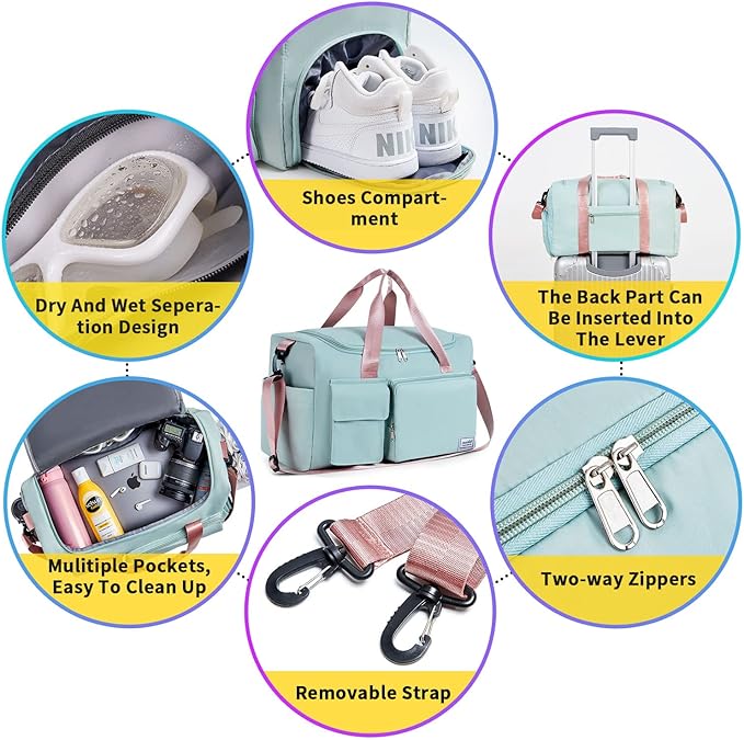 FIORETTO Women's Gym Duffle Bag with Shoes Compartment, 37L Capacity, Ideal for Travel, Gym, Sports, Duffel, Weekender-StrideForce Fitness