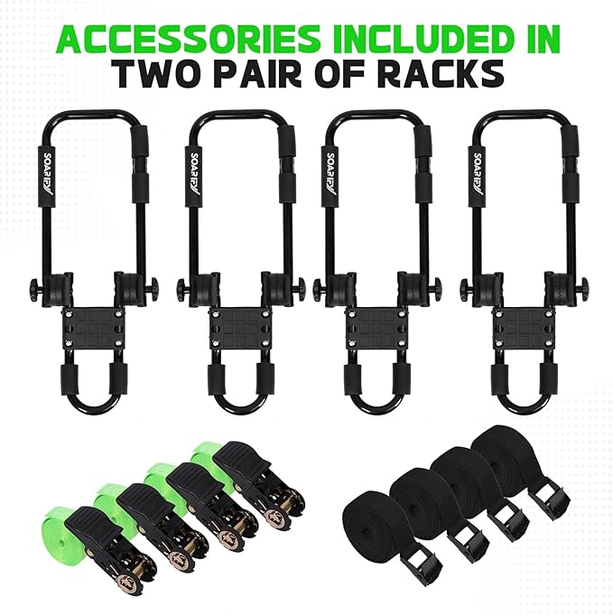 Folding Kayak Roof Rack Premium J-Bar for Canoe Carrier SUP Paddle Surfboard Mount on Car SUV and Truck Crossbar (2 Pairs)-StrideForce Fitness