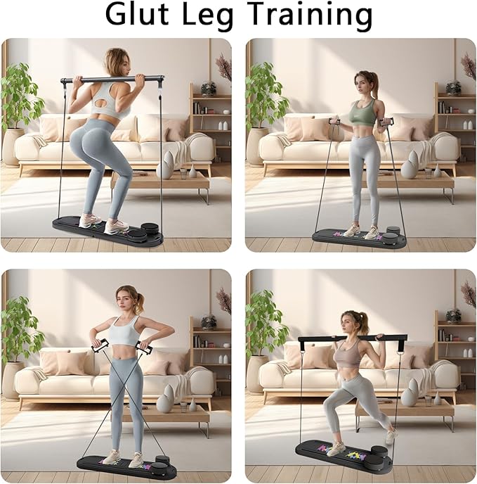 Pilates Reformer Board, 6 in 1 Portable & Foldable Pilates Reformer Set with Resistance Bands, Pilates Board for Home Workout, Multifunctional Abdominal Board-StrideForce Fitness