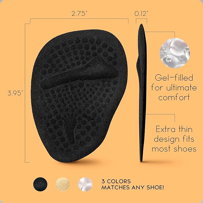 Walkize Metatarsal Pads Women | Heel Inserts for Women | Ball of Foot Cushions (2 Pairs Foot Pads) All Day Pain Relief and Comfort One Size Fits Shoe Inserts (Black)-StrideForce Fitness