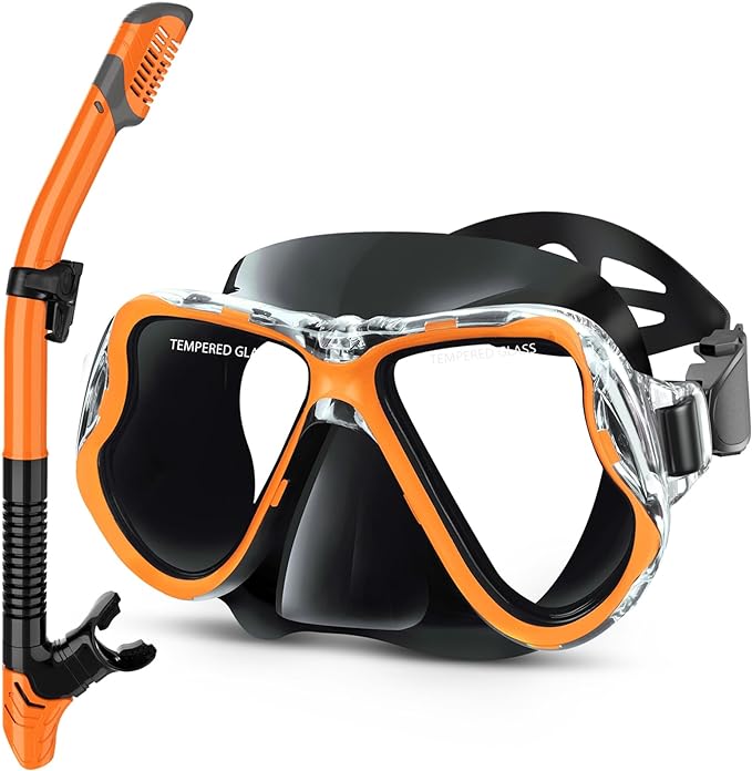Greatever Dry Snorkel Set,Panoramic Wide View,Anti-Fog Scuba Diving Mask,Professional Snorkeling Gear-StrideForce Fitness