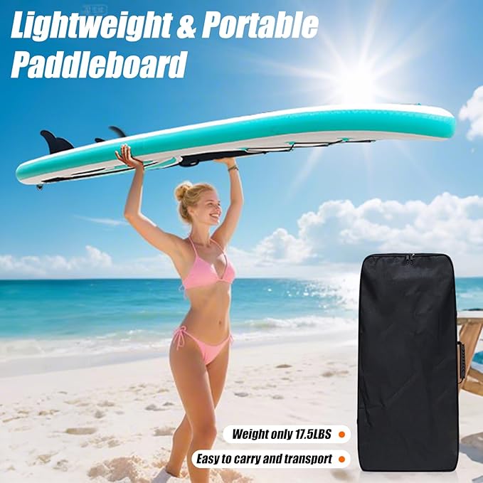10' Inflatable Stand Up Paddle Board, Ultra-Light Wide Yoga Board for All Skill Levels with Premium SUP Paddleboard Accessories, 84L Waterproof Bag, Non-Slip Comfort Deck for Youth & Adults-StrideForce Fitness