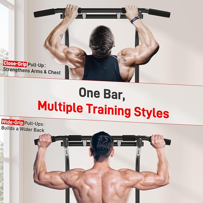 Outdoor Basic Power Tower Max Pull Up Bar and Dip Station - Heavy Duty 1600LBS Weight Capacity, Reinforced Steel Frame for Maximum Stability, Multi-Function Home Gym Equipment with Adjustable Height for Strength Training Fitness-StrideForce Fitness