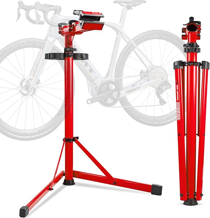 Bike Repair Stand, 176 LBS Heavy Duty Portable Bicycle Mechanic Maintenance Workstand with Tool Tray, Steel & Aluminum Shop Home Adjustable Height Foldable Bike Work Stand for E Bike, MTB, RB-StrideForce Fitness