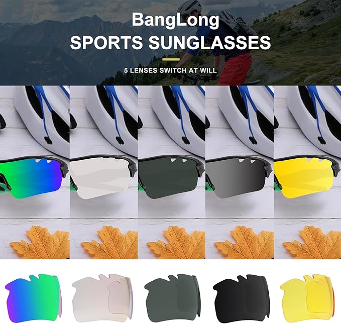 BangLong Polarized Sports Sunglasses Cycling Sun Glasses for Men Women with 5 Interchangeable Lenes for Running Baseball Golf-StrideForce Fitness