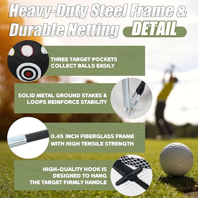 10x7FT Golf Practice Net for Backyard Indoor Outdoor Training, Golf Hitting Net with 3-Color Turf Mat, 5 Golf Balls and Tee, Perfect for Driving, Chipping and Swing Practice-StrideForce Fitness