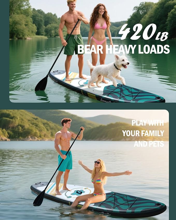 11'Stand Up Paddle Boards Surf Control with Premium SUP Board Accessories Backpack & Removable Fins, 34" Wide Inflatable Paddle Boards of All Skill Levels-StrideForce Fitness