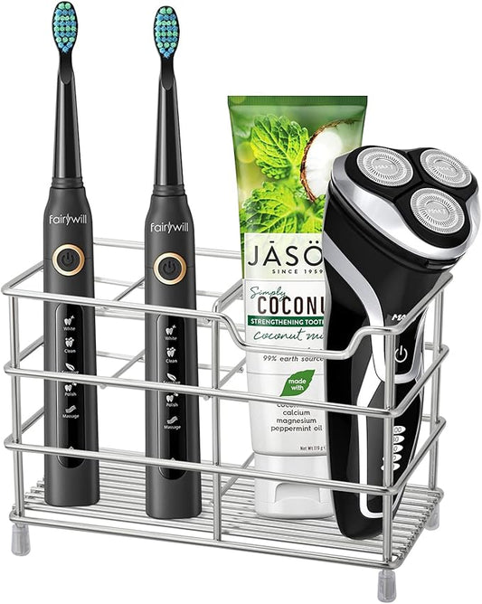 Urbanstrive 304 Stainless Steel Bathroom Toothbrush Holder Toothpaste Holder Stand Bathroom Accessories Organizer (Silver, Large)