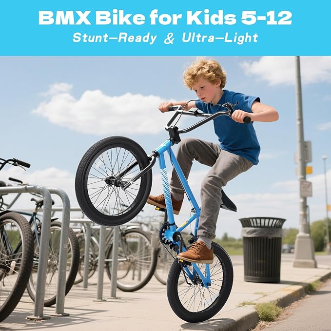 67i Boys BMX Bike 18/20 Inch Ages 8-12 Kids Bicycle with Front Rear U Brake Adjustable Seat Iron Fork 2.09" Wide Tires-StrideForce Fitness