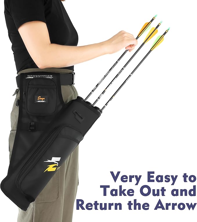 SUNYA Archery Hip Quiver for Arrows. Includes 3 Tubes Arrow Holder, Accessories Pockets and Waist Belt. Fit for Compound and Recurve Bow Practice.-StrideForce Fitness