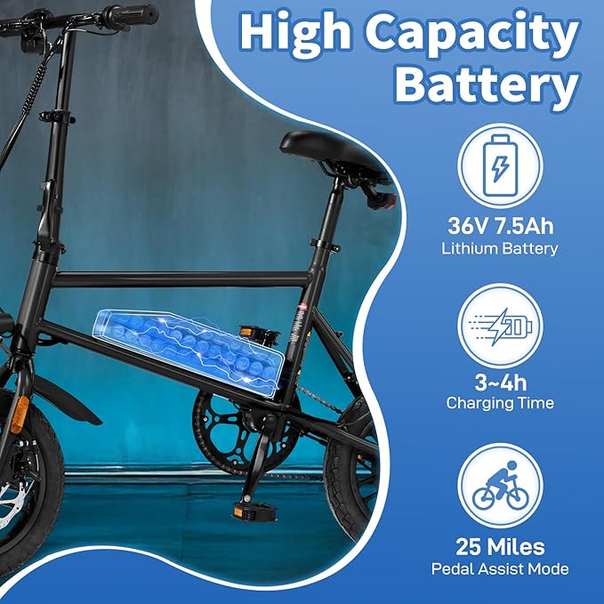 Winado Electric Bike for Adults, 14" Folding Electric Bicycle 450W Motor with Dual Disc Brakes, Max Range 25Miles(Pedal-Assist) & Speed 15.5MPH, Foldable Commuter City Ebike for Adults/Teens-StrideForce Fitness