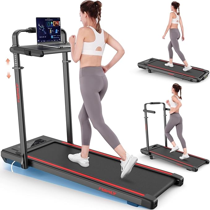 Walking Pad Treadmill with Desk Workstation, 10% Incline Foldable Treadmill with Handrail, 300lbs Capacity, 3 Control Methods, 8 in 1 Folding Treadmills for Home Office-StrideForce Fitness