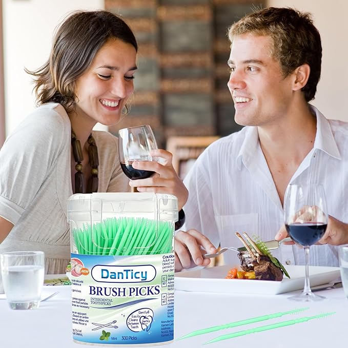 Brushpicks Interdental Toothpicks,Soft Bristle Dental Floss Picks Toothpicks,Helps Removes Plaque and Debris Between Your Teeth, Mint, 900PCS (Pack of 3)