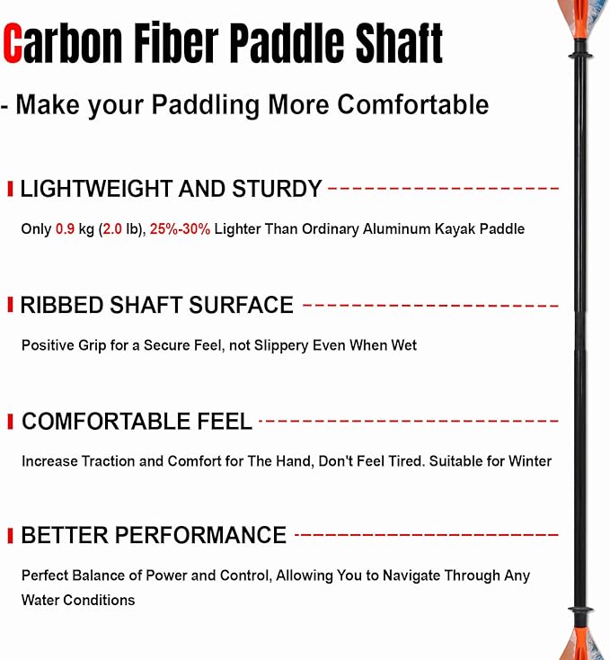 Kayak Paddle Premium Carbon Fiber Paddle with Reinforced PP + Fiberglass Blade, Floating Adjustable Kayaking Oars, 3 Piece, 220-240 cm/86-94 Inches, 240-260 cm/94-102 Inches-StrideForce Fitness