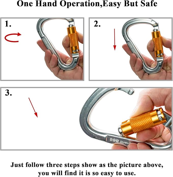 SOB Auto Locking Climbing Carabiner Clips,Heavy Duty Asymmetrical Carabiner Connector Used for Rappelling Gear Rescue Outdoor Projects Dog Leash-StrideForce Fitness