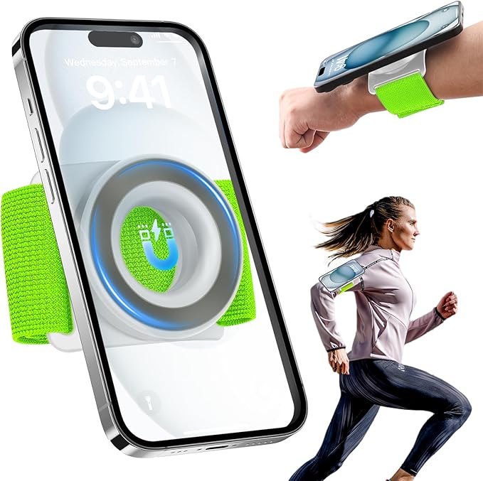 TOPGO Running Phone Holder for iPhone [360° Rotatable & Upgrade Anti-Drop] Magnetic Wrist Phone Holder, Magsafe Armband Compatible with iPhone 17 Pro and Android - Green-StrideForce Fitness