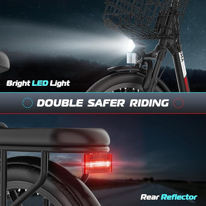 Caroma Electric Scooter with Seat, 48V Removable Battery E-Bike, Up to 30Miles&20MPH, 500/800/1200W Motor, 20" Fat Tire Adult Electric Bicycles for Commuting with Basket-StrideForce Fitness