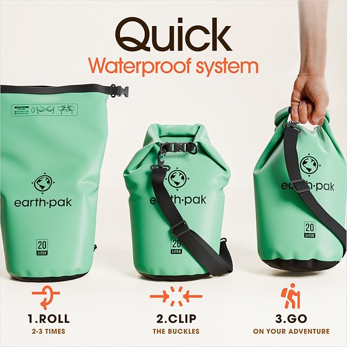 Earth Pak Waterproof Dry Bag - Roll Top Waterproof Backpack Sack Keeps Gear Dry for Kayak with Waterproof Phone Case-StrideForce Fitness