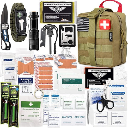 EVERLIT 250 Pieces Survival First Aid Kit IFAK EMT Molle Pouch Survival Kit Outdoor Gear Emergency Kits Trauma Bag for Camping Boat Hunting Hiking Home Car Earthquake and Adventures-StrideForce Fitness