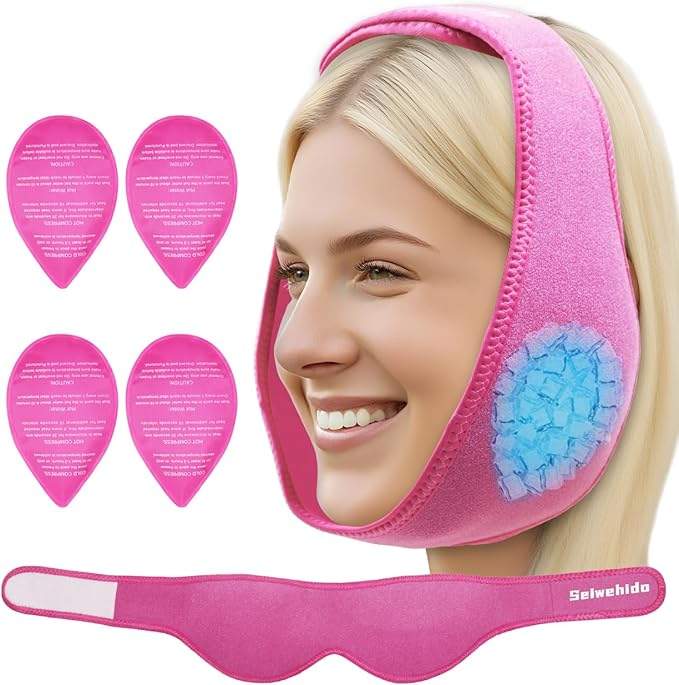 Wisdom Teeth Ice Pack Head Wrap Jaw Face Ice Pack with 4 Gel Packs for Wisdom Teeth Removal Extraction Toothache Pain Relief Facial Face Oral Surgery TMJ Tonsillectomy Recovery Cosmetic Procedure