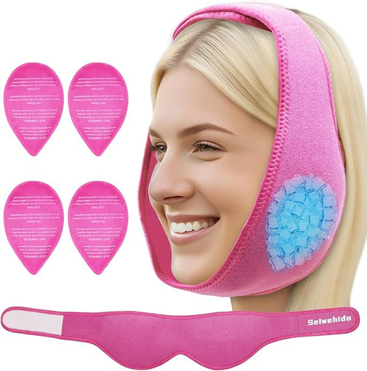 Wisdom Teeth Ice Pack Head Wrap Jaw Face Ice Pack with 4 Gel Packs for Wisdom Teeth Removal Extraction Toothache Pain Relief Facial Face Oral Surgery TMJ Tonsillectomy Recovery Cosmetic Procedure