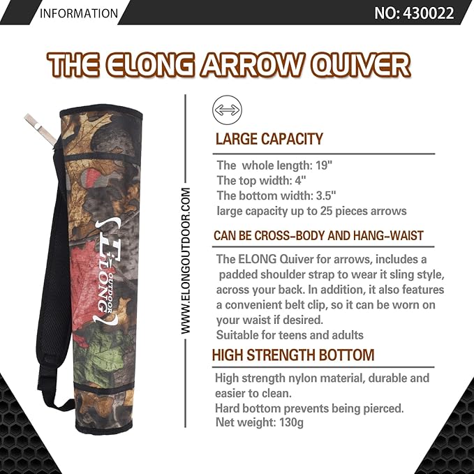 Elong Adjustable Archery Back Arrow Quiver Holder - Upgraded Quiver Arrows for Compound Recurve Bow and Hunting Target Practicing Youth and Adults-StrideForce Fitness