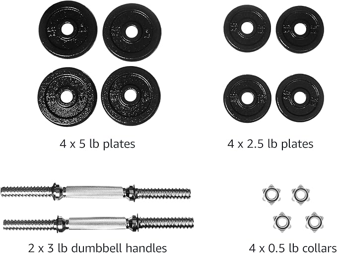 Amazon Basics Adjustable Dumbbell Hand Weight Set, 38 pound, Black-StrideForce Fitness