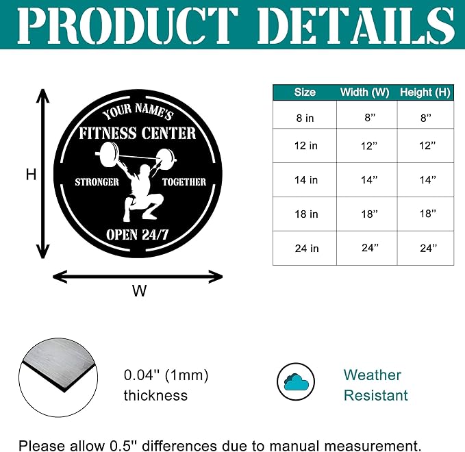 Personalized Home Gym LED Tin Metal Sign Multiple Sizes, Gym Sign Wall Decor, Exercise Workout Room Decor Fitness Center, Motivational Inspirational Hanging Wall Art Wall Plaque (04 w/o lights)-StrideForce Fitness