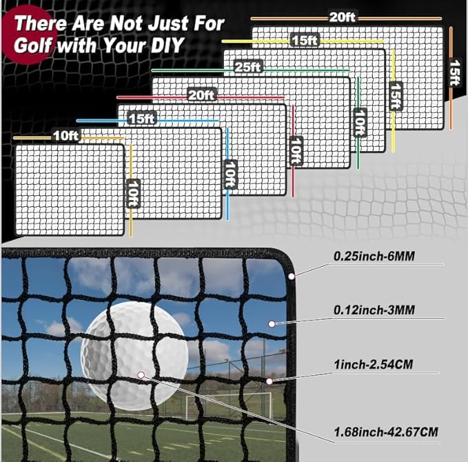 Sports Backstop Net - Hitting Net for Golf, Baseball, Hockey, Soccer - 10 x 10Ft/10 x 15Ft/10 x 20Ft/10 x 25Ft/15 x 15Ft/15 x 20Ft-StrideForce Fitness