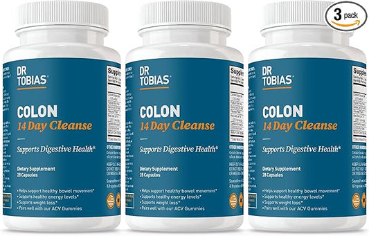 Dr. Tobias Colon 14 Day Cleanse, Advanced Gut Cleanse Detox for Women & Men with Cascara Sagrada, Psyllium Husk, Senna Leaf & Probiotics, Non-GMO Colon Cleanse, 3 Bottles of 28 Capsules (1-2 Daily)-StrideForce Fitness